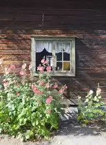Detailaufnahme eines Holzhauses im Stockholmer Freilichtmuseum �Skansen�. Aufnahme: 26. Juli 2017.
