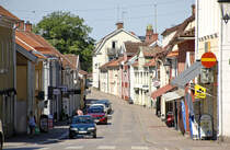 Storgatan in Vimmerby. Die schwedische Schriftstellerin Astrid Lindgren wurde in Vimmerby geboren.
Aufnahme: 21. Juli 2017.