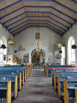 deshog, Innenraum der Ev. Kirche, Altar von Olaf Wistrm aus dem Jahr 1703, Kanzel von 1796 (15.06.2017)