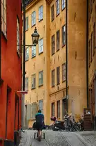 Die �ltesten Geb�ude in der Stockholmer Altstadt �Gamla Stan� waren Holzh�user, doch im sp�ten Mittelalter wurden die meisten durch Steinh�user ersetzt. Sp�ter wurden die Fassaden von vielen mittelalterlichen Bauten umgestaltet.
Aufnahme: 28. Juli 2017.