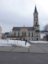 Eibenstock, neuromanische Ev. Stadtkirche, erbaut von 1864 bis 1868 durch Oskar Sommer (19.02.2017)