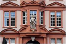 Mainz. Detail der Fassade des Gutenberg-Museums am Liebfrauenplatz.  16.09.2017