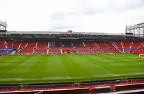 Die Bobby Charlton-Tribune im Fu�ballstadion Old Trafford - das Heimstadion des Fu�ballvereins Manchester United. Aufnahme: 11. M�rz 2018.