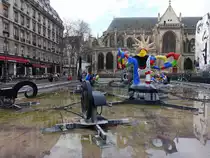 Paris, der Strawinski-Brunnen ist ein Brunnen auf dem Igor-Strawinski-Platz, er wurde von dem Schweizer Bildhauer Jean Tinguely zusammen mit seiner Lebenspartnerin, der franz�sischen K�nstlerin Niki de Saint Phalle, entworfen und 1982/83 ausgef�hrt (31.03.2018)
