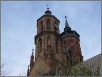 Die T�rme der St. Johanniskirche in G�ttingen, nun ohne Ger�ste. Diese Aufnahme stammt vom 07.04.2007.