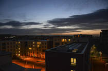 Blick auf Dublin frhmorgens vom Liberty House. Aufnahme: 10. Mai 2018.