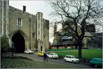St. Albans. Abbey Gateway und Kathedrale im Februar 1980. Scan vom Dia.