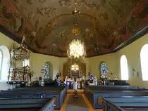 Glava, Ev. Kirche, Deckengem�lde von Hans Georg Sch�ffner, Kanzel von 1738, hergestellt von Isak Schulstr�m (30.05.2018)