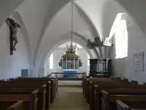 Norup, Altar und Kanzel in der Ev. Kirche, Kanzel von 1588 (06.06.2018)