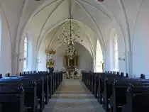 Svendborg, Innenraum der Liebfrauen Kirche, Kanzel von 1597 (06.06.2018)