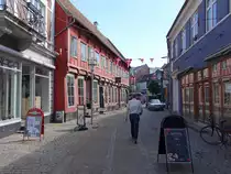 Randers, historische Fachwerkh�user in der Brodregade Stra�e (07.06.2018)