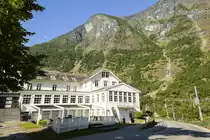 Der Nordteil des Fretheim Hotels in Fl�m (Norwegen). Aufnahme: 13. Juli 2018.