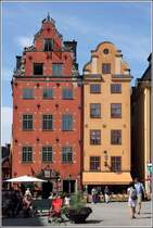 Stockholm. Gebude am Stortorget im Zentrum der Altstadt. 19.07.2018
