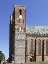 Stadt Prenzlau, Marienkirche mit Denkmal fr Martin Luther am 18. August 2018.