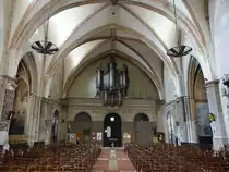Gimont, Orgelempore in der gotischen Kirche Notre-Dame (28.07.2018)