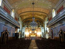 Saint-Estphe, barocker Innenraum der Saint-Etienne Kirche, Gemlde von Laporte (24.07.2018)