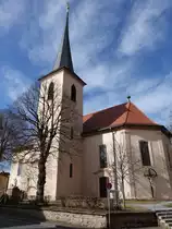 Burgwindheim, Pfarrkirche St. Jakobus, erbaut von 1748 bis 1751 wohl unter Mitwirkung Balthasar Neumanns. Turm erbaut 1615 von Hans Meier (11.03.2018)