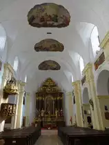 Debrecen, barocker Innenraum der St. Annen Kirche, Hochaltarbild von Karl Rahl (05.09.2018)