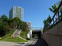 Freiburg, 2014 erffnete, neuerbaute Radwegunterfhrung an der Rad-Vorrang-Route FR2 im Stadtteil Weingarten, Mai 2017