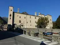 Issogne, Castello di Issogne, Renaissanceschloss an der dora Baltea, erbaut bis 1480 durch Giorgio di Challant (05.10.2018)