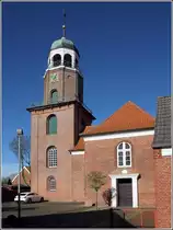 Jemgum. Die reformierte Kirche wurde Mitte des 19. Jahrhunderts erbaut und ersetzte einen Vorg�ngerbau ein gleicher Stelle. 24.02.2019