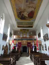 M�rsbach, Orgelempore und Deckengem�lde in der St. Sebastian Kirche (09.04.2018)