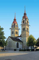 Winterthur, Stadtkirche von Nordosten. lteste noch bestehende Teile von 1244, weitere sptere Bauten und Vernderungen, Aufnahme vom 03. Juni 2018