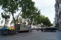 Am Passeig de Colom in Barcelona. Die mit Palmen ges�umte K�stenstra�e wurde anl�sslich der Weltausstellung im Jahre 1888 er�ffnet. 17.04.2019.