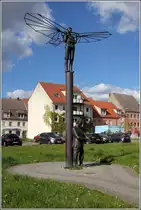 Anklam. Ein weiteres Denkmal f�r Otto Lilienthal, einen Sohn der Stadt, steht am Rande der Keilstra�e. 05.05.2019