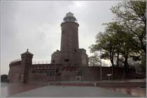 Kolobrzeg (Kolberg). Der Leuchtturm wurde auf den Resten eines frheren Forts der Hafenbefestigung errichtet. 10.05.2019