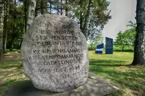 Gedenkstein an der ehemaligen Lagergel�ndes des KZ-Au�enlager Ladelund, 20 Kilometer nord�stlich von Nieb�ll an der deutsch-d�nischen Grenze gelegen.
Aufnahme: 2. Juni 2019.