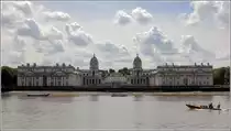 London. Die von Christopher Wren geplante symmetrische Anlage des Old Royal Naval College l�sst dem Queen's House in der Bildmitte die Sicht zur Themse. Das Maritime Greenwich geh�rt zum UNESCO-Weltkulturerbe. 09.06.2019