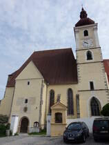 Trhov Sviny, gotische Pfarrkirche Maria Himmelfahrt, erbaut im 13. Jahrhundert, Umbau von 1485 bis 1510 im sptgotischen Stil (27.05.2019)