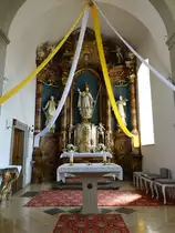 W�lfershausen, Rokoko Hochaltar in der Pfarrkirche St. Kilian und Vitus (26.05.2018)