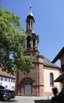 Mahlberg, die evangelische Schlokirche von 1734 am Fue des Schloes, Juli 2019