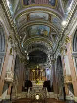 Chiavari, barocker Innenraum der Klosterkirche im Santuario della Madonna dell'Olivo, Freskenzyklen der Maler Paolo Baratta , Francesco Chiarella , Annunzio Barchi und Giuseppe Isola  (15.06.2019)