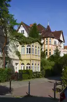Huser am sdlichen Teil des Kurparks in Zoppot / Sopot. Aufnahme: 14. August 2019.