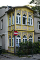 Ausschnitt eines Hauses an der Chopin-Strae in Zoppot / Sopot. Aufnahme: 11. August 2019.