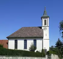 Gallenweiler im Markgrflerland, die evangelische Kirche von 1793, der Turmbau stammt aus den Jahren 1863-66, Aug.2019