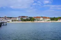 Blick von der Mole in Zoppot / Sopot aufs Kurhaus, Sheraton und Grand Hotel. Aufnahme: 15. August 2019.