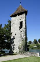 Rheinfelden AG, der Messerturm mit dreieckigem Grundriss, direkt am Rheinufer, 1451 erstmals erwhnt, Sept.2019