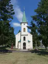 Krasny Dvur / Sch�nhof, neuromanische St. Wenzel Kirche, erbaut 1861, Kirchturm von 1889 (06.07.2019)