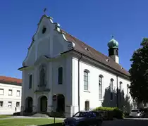 Herten, Stadtteil von Rheinfelden (Baden), die evangelische Kirche St.Josef, der neobarocke Bau wurde 1928-29 als Anstaltskirche des St.Josefhauses erbaut, Sept.2019