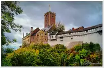 Die Wartburg bei Eisenach im Th�ringer-Wald, im Bundesland Th�ringen. So gesehen vom Vorplatz aus, am Eingang zur Burg.
September 2019.