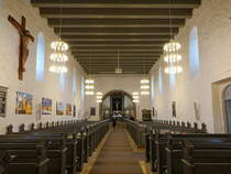 Vamdrup, Innenraum der romanischen Ev. Kirche, Kruzifix von 1525 (21.07.2019)