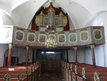 Norup, barocke Orgelempore aus dem 18. Jahrhundert in der Ev. Kirche (23.07.2019)