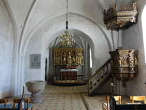 Malling, Altar von 1500 in der Ev. Kirche, Kanzel von Peder Jensen Kolding (24.07.2019)