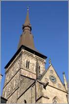 Osnabrck. Blick von der Rathaustreppe hinauf zum Turm der St.-Marien-Kirche. 31.10.2019