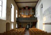 Niedereggenen, Blick zur Orgelempore in der evangelischen Kirche, mit der Orgel vom Freiburger Orgelbau Spth, Okt.2019