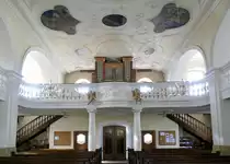 Ebringen im Markgr�flerland, St.Gallus-Kirche, Blick zur Orgelempore, Jan.2020